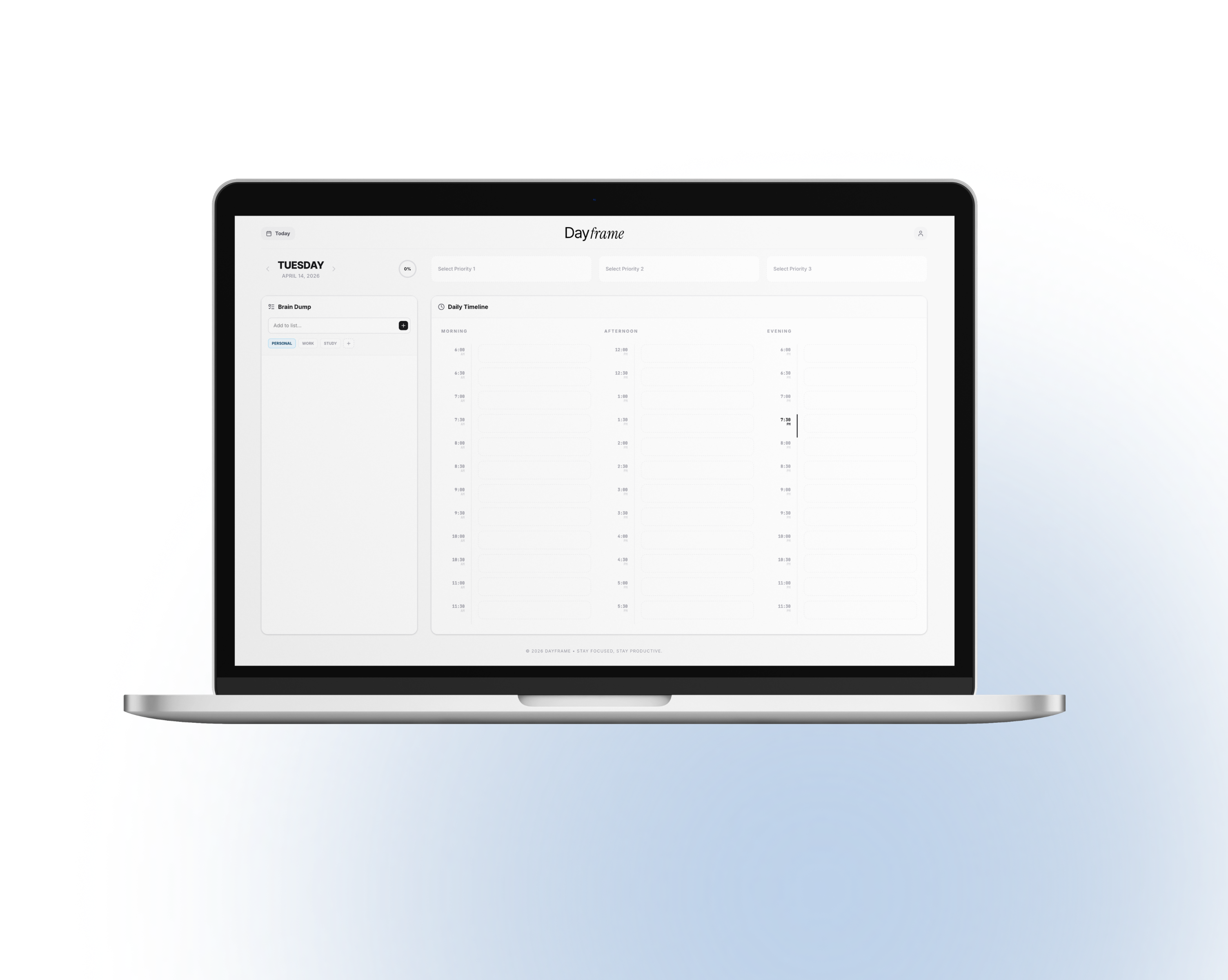 Dayframe app — daily schedule view
