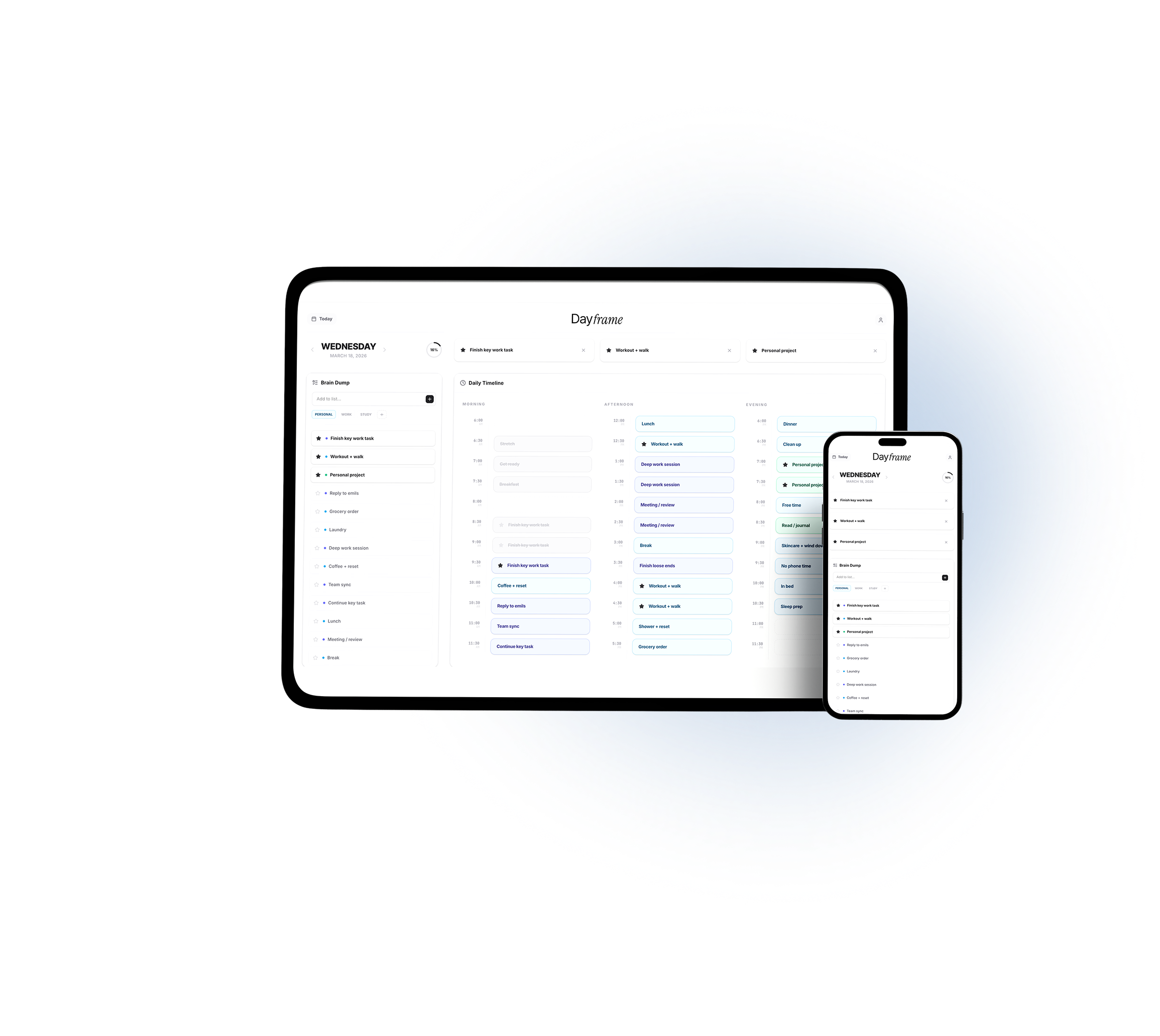 Dayframe on tablet and mobile